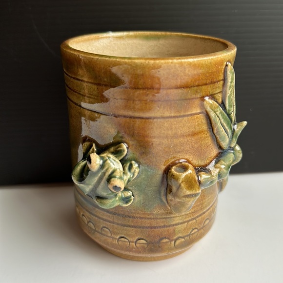VTG Tree Frog Lucky Bamboo Art Pottery Vase Planter Majolica Ceramic - Picture 7 of 10
